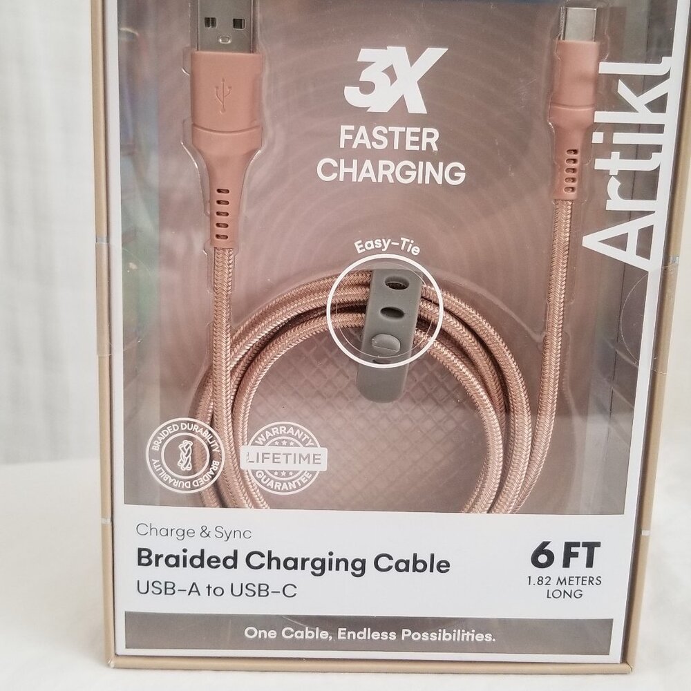 Artikl Charge & Sync Braided Charging Cable 6f USB-A to UBC-C 3X Color Peach